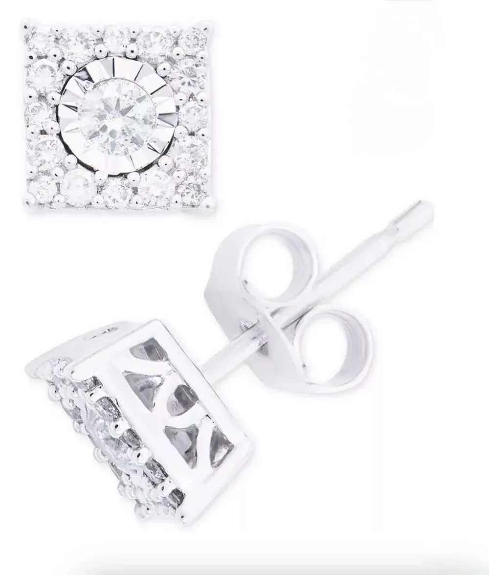 Macys Diamond Cluster Stud Earrings (1/3 cttw) in 14k White Gold - New with Tags